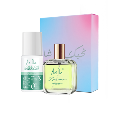 Coffret Karma Acilla — Parfum 50ml + Roll’On 50ml | Ambré Boisé, Jasmin & Bois de Cachemire