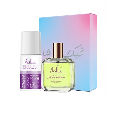 Coffret Narcisse Acilla — Parfum 50ml + Roll’On 50ml | Framboise, Oliban, Vanille de Tahiti