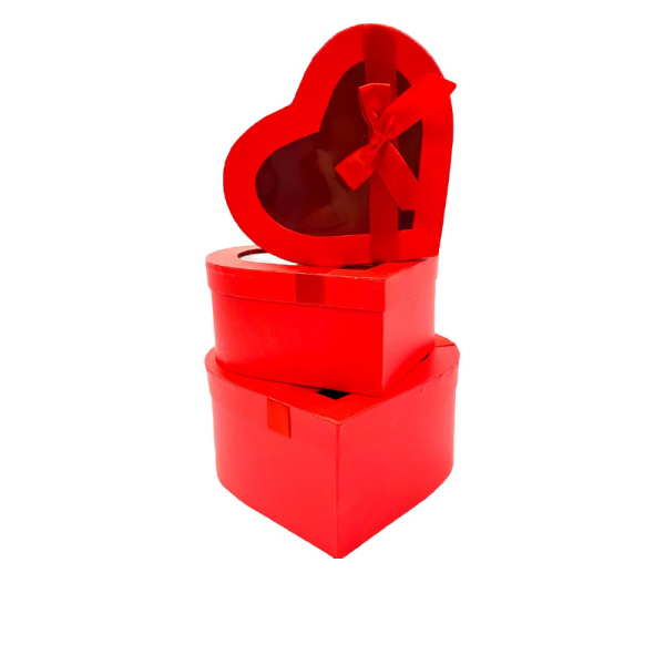 Coffret fenêtre cœur rouge ruban